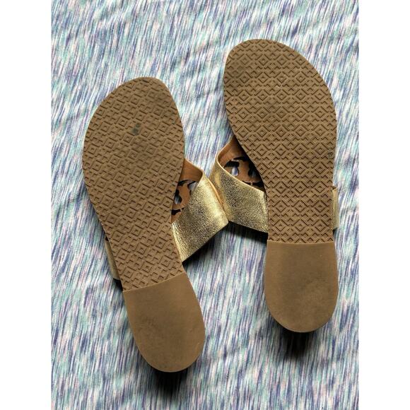 Tory Burch Louisa Metallic Gold Brown Leather Thong Sandals Slides Size 9 - Picture 7 of 7